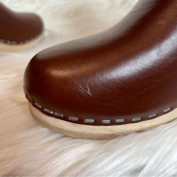 Maguba Leather Wood Wedge Clog‎ Wedge Boot Chocolate Brown Women’s 38 8 - Picture 6 of 12